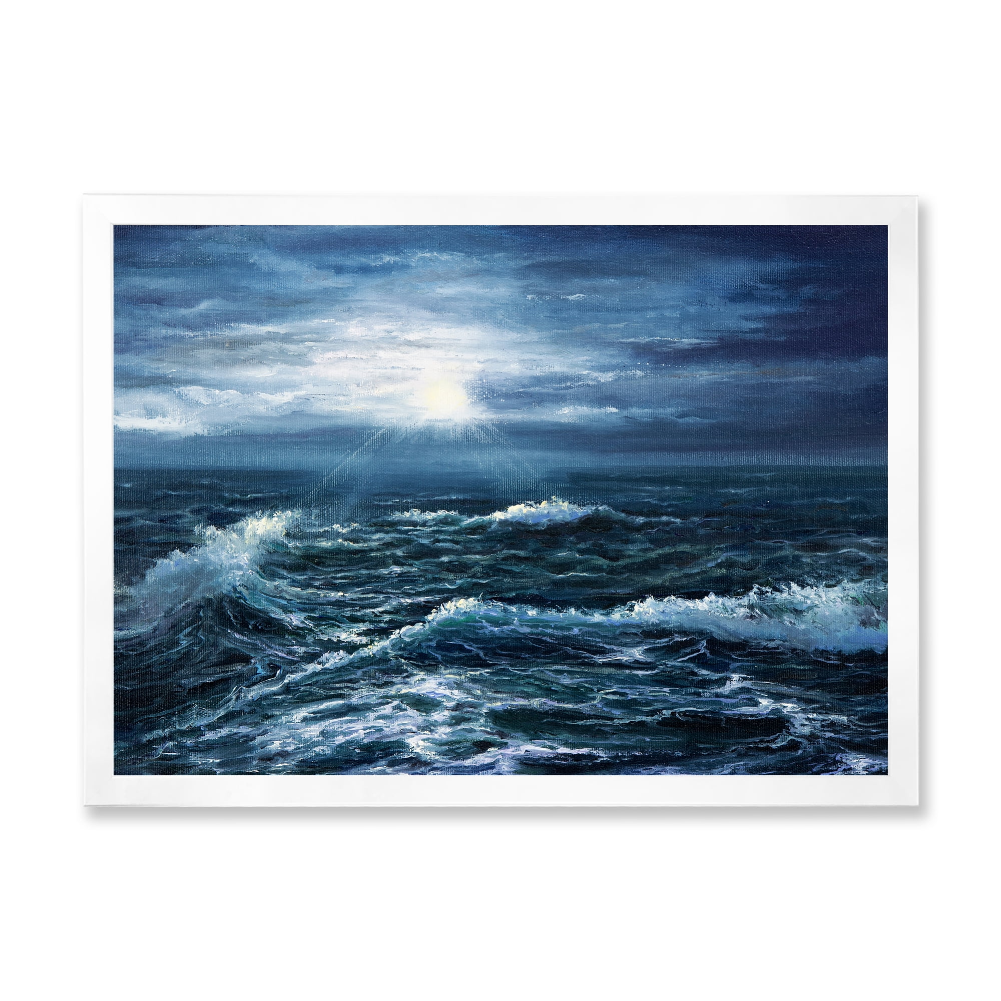 Designart 'Morning Glow Through The Ocean Waves' Nautical & Coastal Framed Art Print