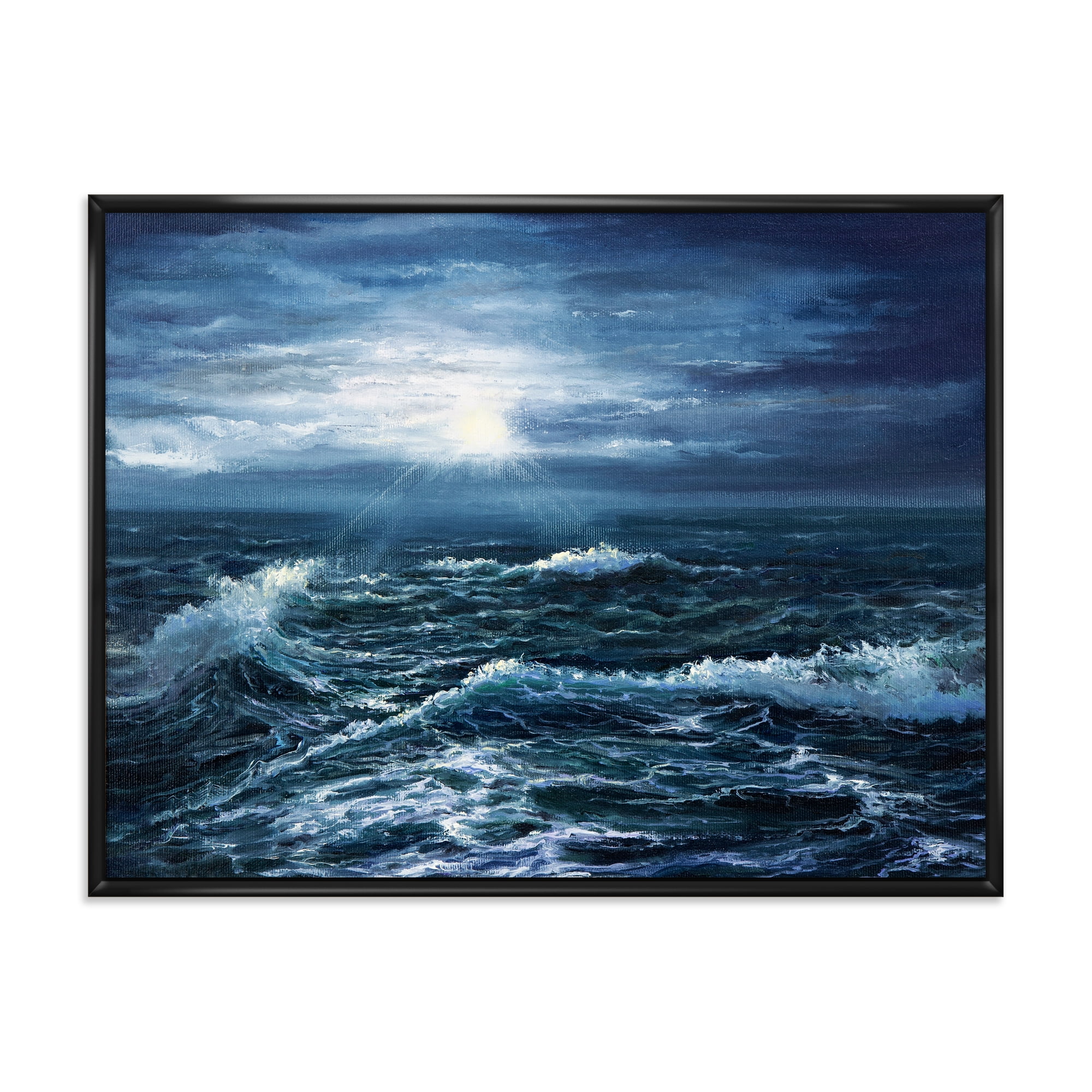 Designart 'Morning Glow Through The Ocean Waves' Nautical & Coastal Framed Canvas Wall Art Print