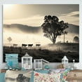 thumbnail image 1 of Designart "Morning Grazing Cattle Misty painting IV" Animals Canvas Print, 1 of 5