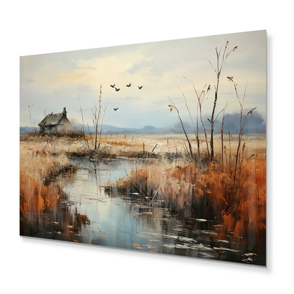 Designart "Morning Marshes Denmark Misty painting" Landscapes Metal Wall Decor