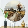 thumbnail image 1 of Designart "Morning Mist Over Barns" Countryside Oversized Wall Clock, 1 of 5