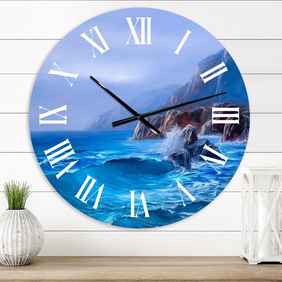 Designart 'Morning On Sea Wave Paints On A Canvas' Nautical & Coastal Wall Clock