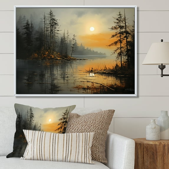 Designart "Morning Reflections Lake Misty wall decor III" Landscapes Floater Framed Wall Decor