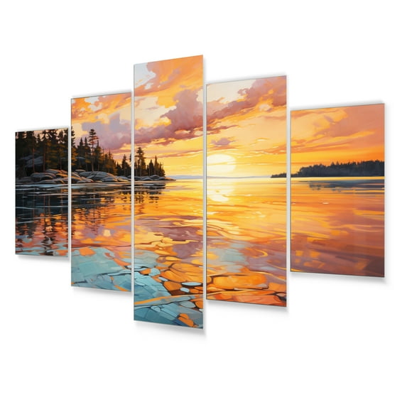 Designart "Morning Reflections in Canada II" Landscapes Metal Wall Décor Set