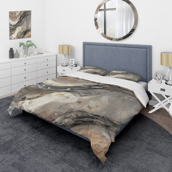Designart "Morning Sparkle I" Abstract Bedding Covert Set - Modern Grey Bed Set With 1 Shams