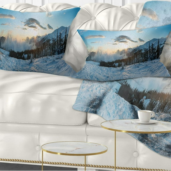 Designart Morning Winter Carpathian Mountains - Landscape Printed Throw Pillow - 12x20
