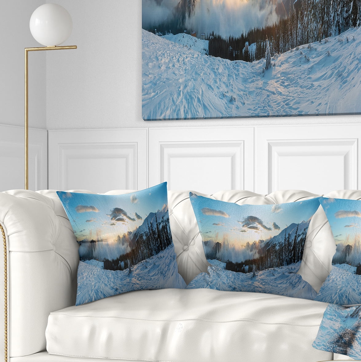Designart Morning Winter Carpathian Mountains - Landscape Printed Throw Pillow - 16x16