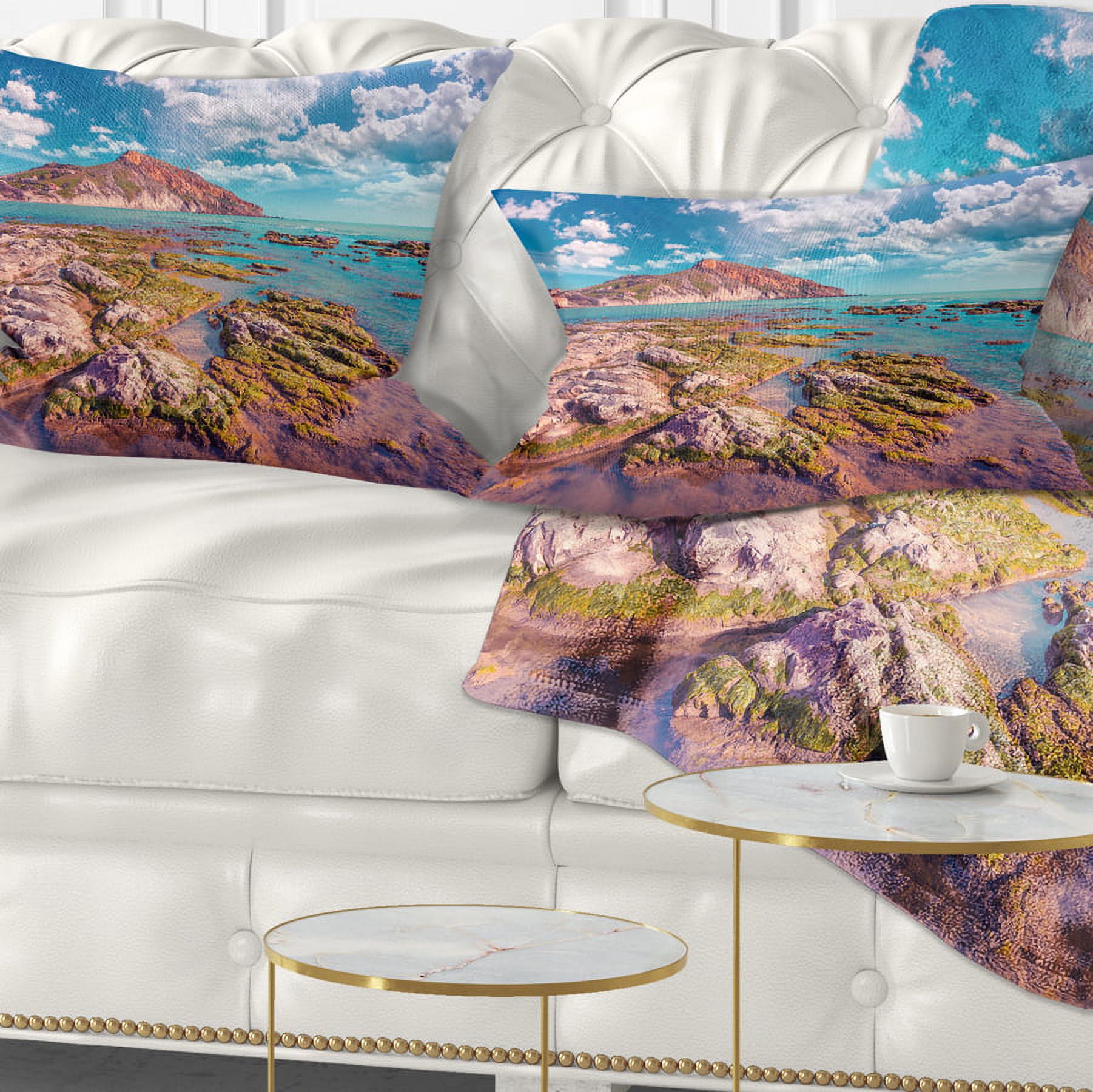 Designart Morning on the Giallonardo Beach - Seashore Throw Pillow - 12x20