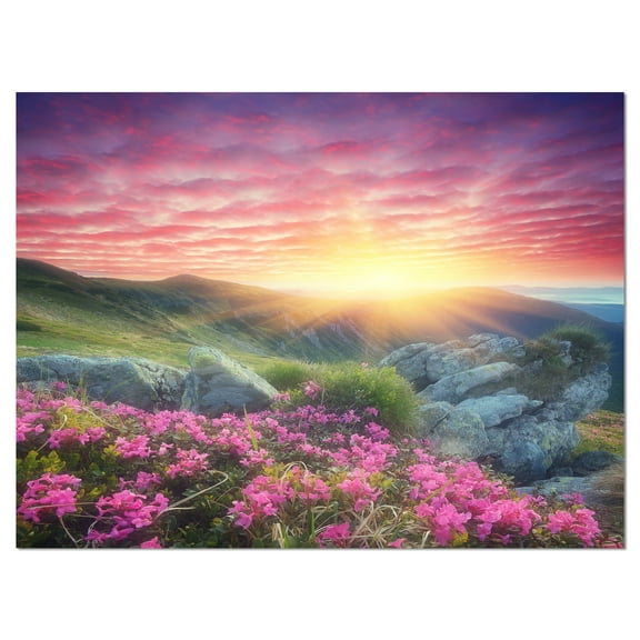 Designart 'Morning with Flowers in Mountains ' Landscape Photography Canvas Print