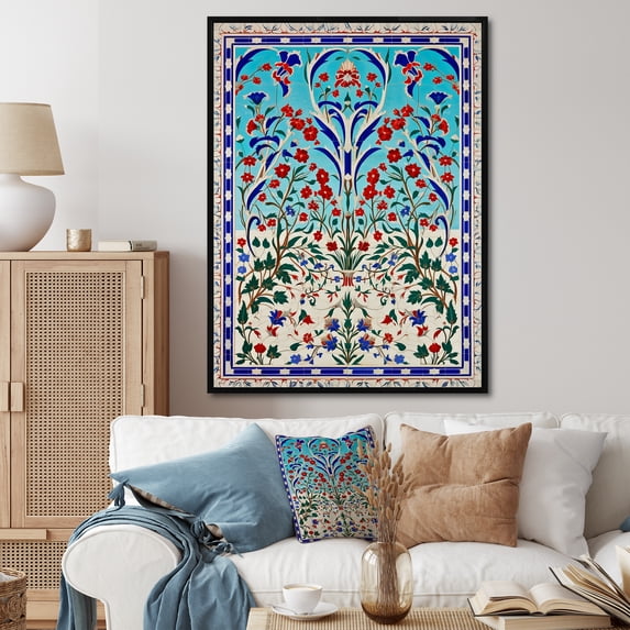 Designart "Moroccan Door in Blue Tiles I" Abstract Framed Wall Art - Modern Blue Abstract Tile Entryway Framed Wall Art
