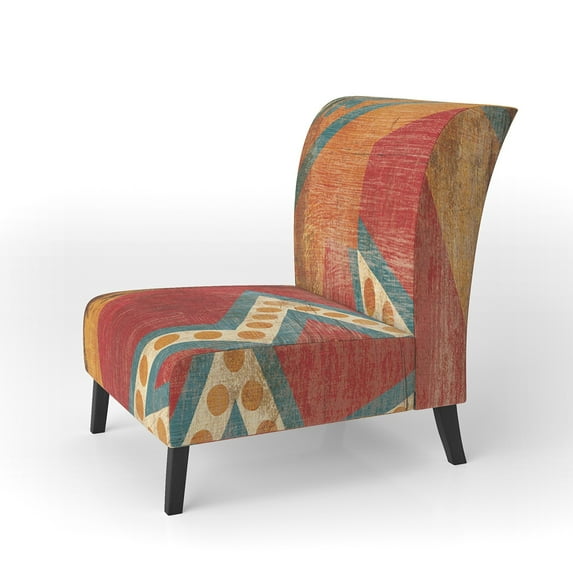 Designart "Moroccan Orange Tiles Collage I" Upholstered Bohemian Chic Accent Chair - Arm Chair