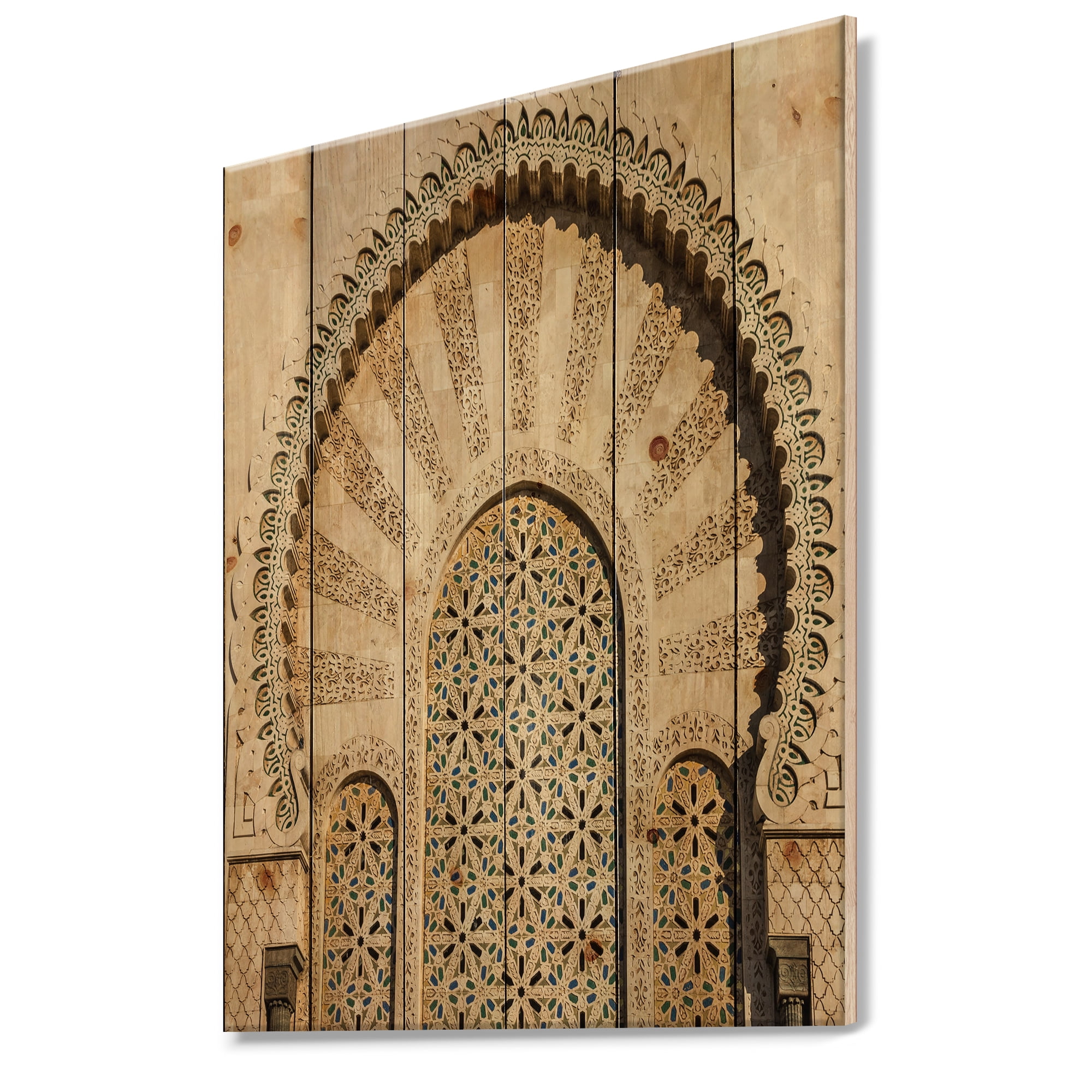 Designart 'Morocco Mosque Door' Vintage Print on Natural Pine Wood' Vintage Print on Natural Pine Wood