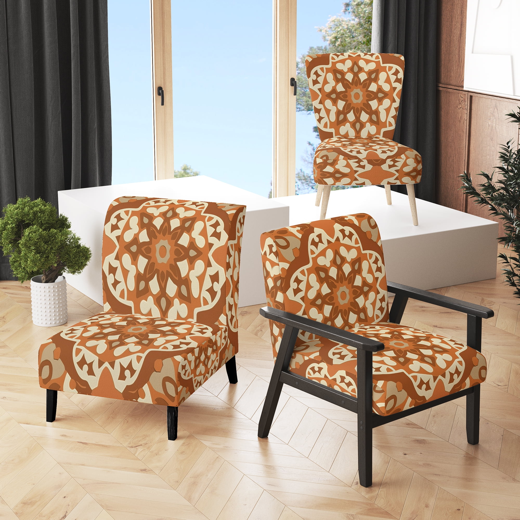 Designart Moroccoan Tiles In Earth Tones III Upholstered Abstract Tile Accent Chair and Modern Contemporary Arm Chair Multiple Color Pattern