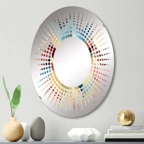 Designart "Mosaic Chevron Diversity I" Chevron Starburst Round Wall Mirror - Oval Printed Decorative Mirror - Multiple Color Options