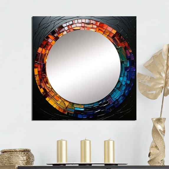Designart "Mosaic of Colorful Vinyl Records II" Music Square Mirror Wall Decor Modern - Large Multi-Color Square Bathroom Mirror - Square Printed Wall Mirror Art