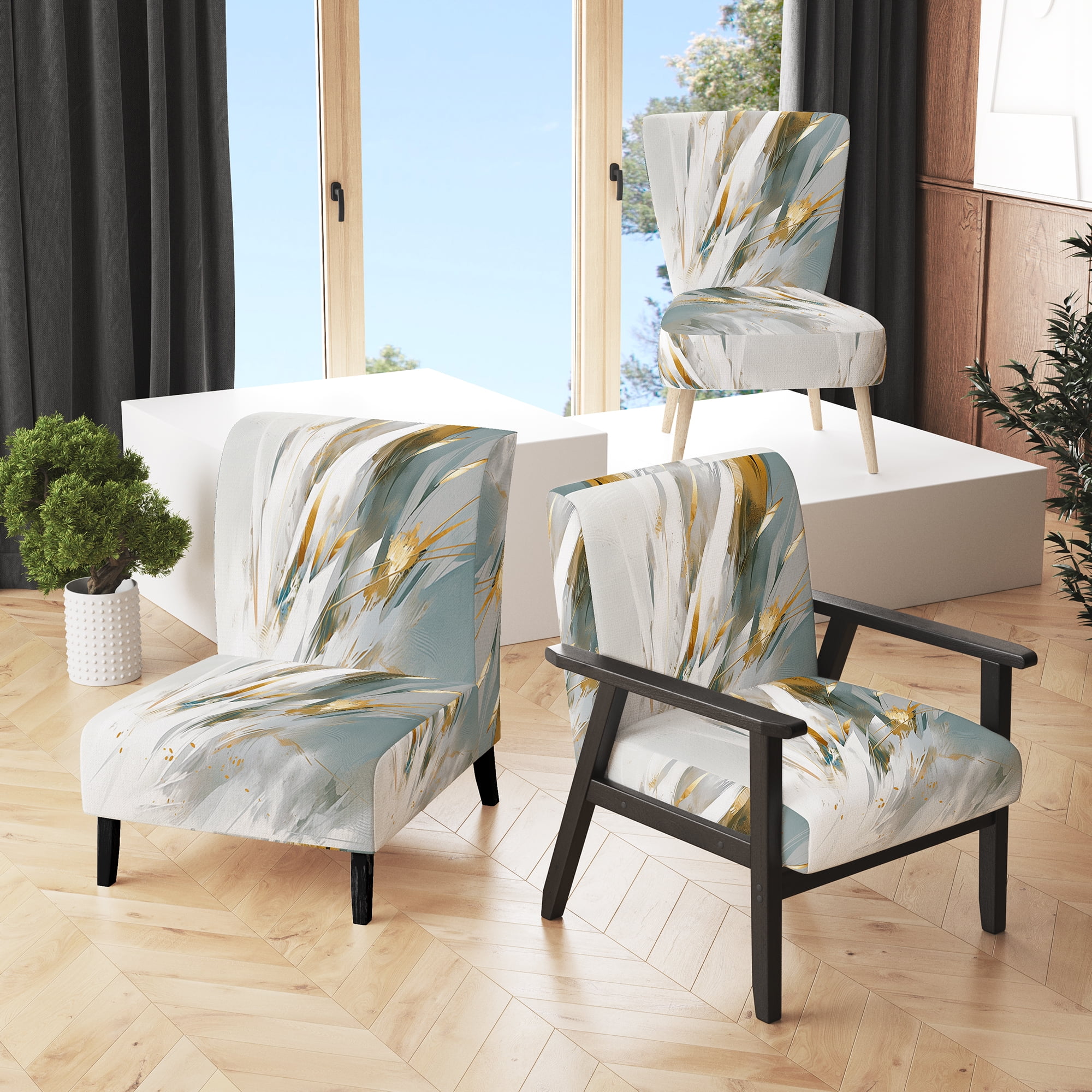 Designart "Mosaic Echoes Gold Cream Abstraction" Gold Cubism