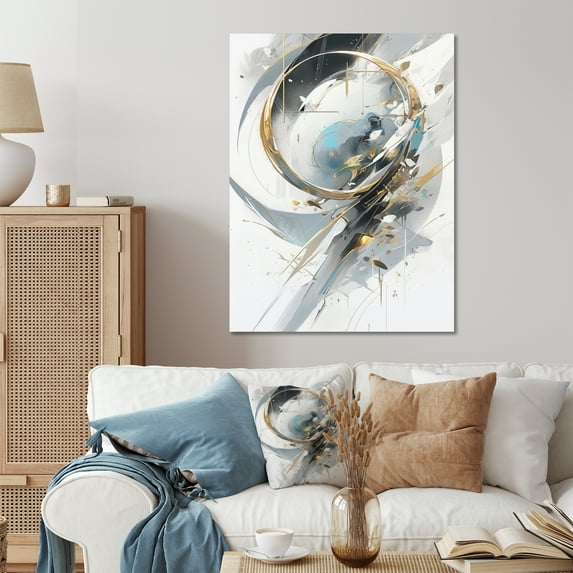 Designart "Mosaic Echoes in Turquoise and Gold I" Cubism Metal Art Living Room