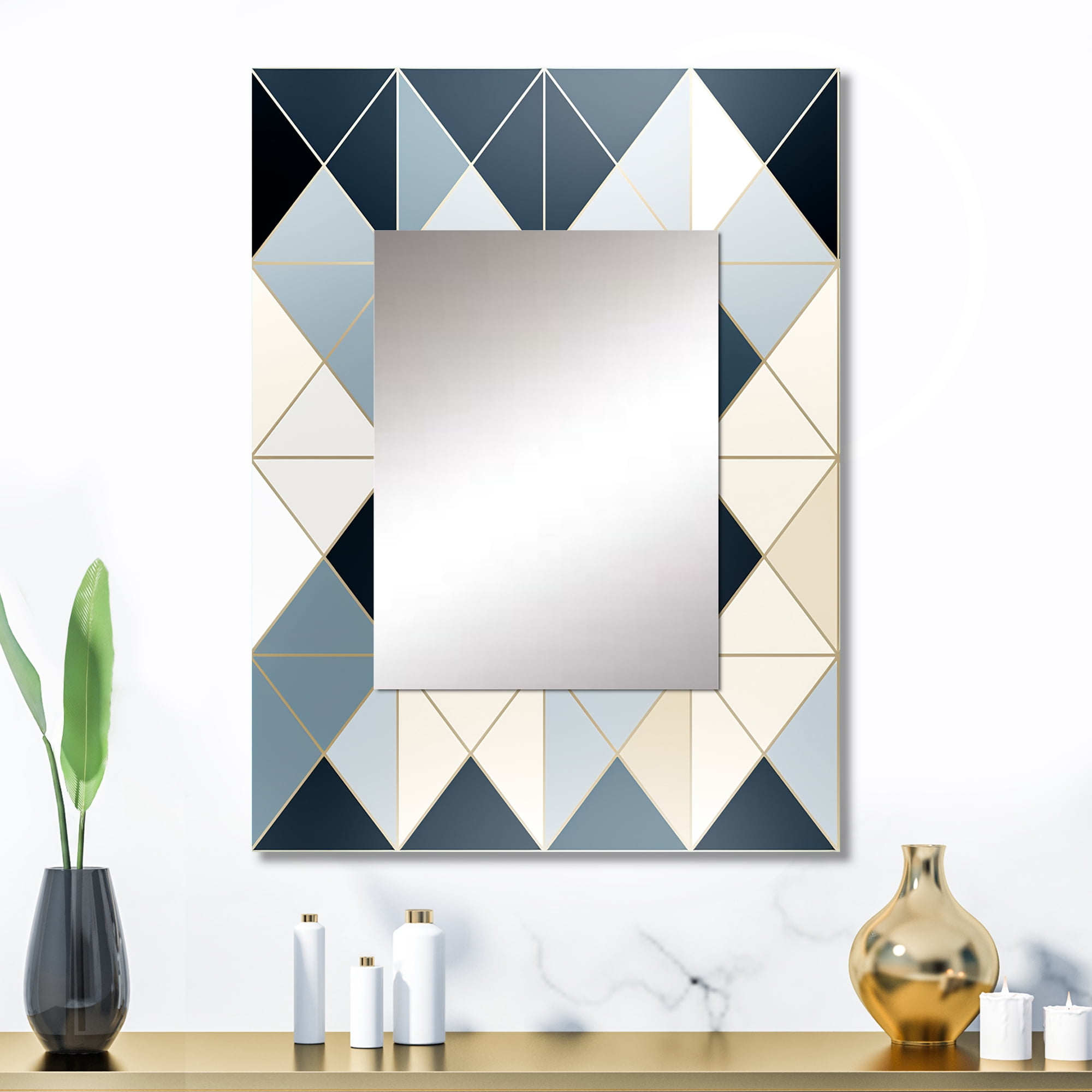 Designart "Mosaic Of Neutral Grey Tiles" Geometric Wall Mirror, Printed