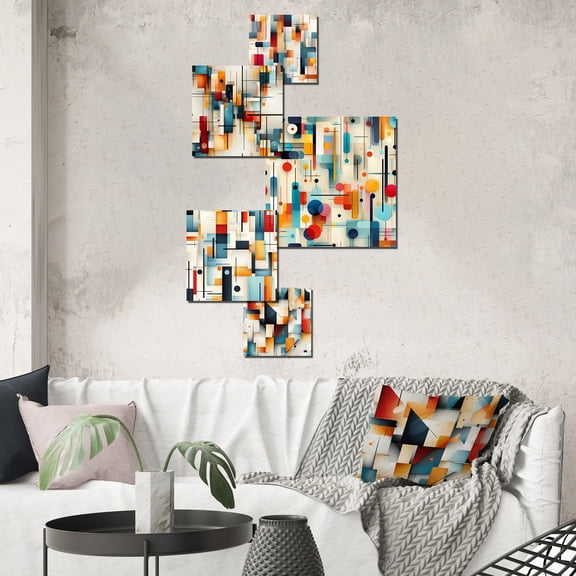Designart "Mosaic Of Urban Life" Geometric Wall Art Set Of 5 - Multicolor Modern Living Room Metal Art Set