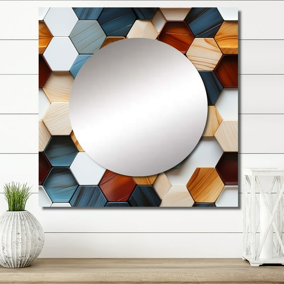 Designart "Mosaic Tiles In Grey And White II" 0 Square Mirror For Wall Decor - Large White Square Printed Wall Mirror Art - Square Modern Mirror - Wall Mounted Square Large Mirror