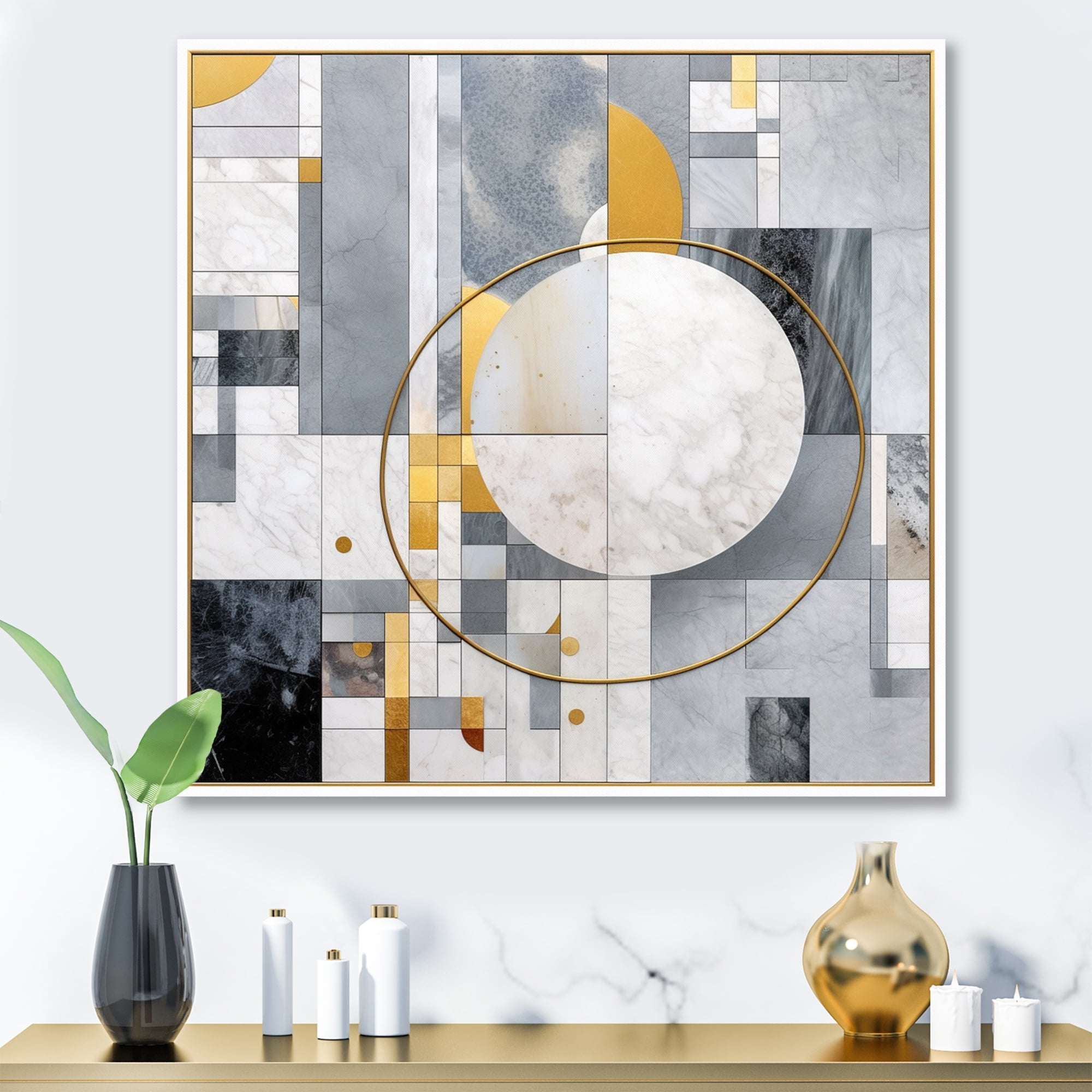 Designart "Mosaic in Grey and Yellow I" Abstract Shapes Metal Art