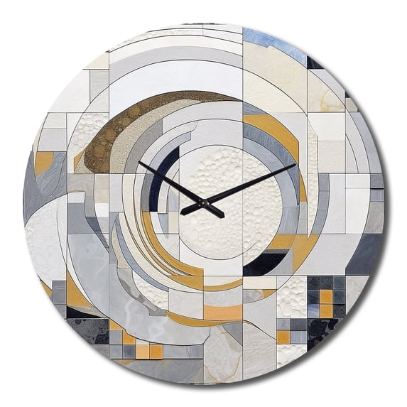 Designart "Mosaic in Grey and Yellow III" Abstract Shapes Oversized Wall Clock
