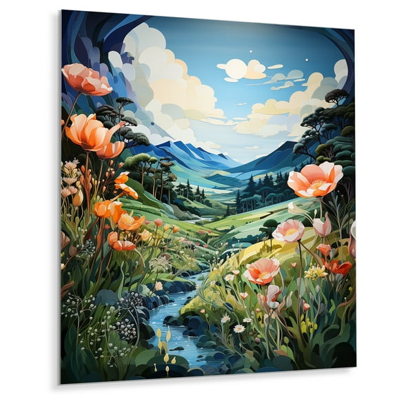 Designart "Mosaic pastures II" Abstract Collages Metal Wall Art Prints