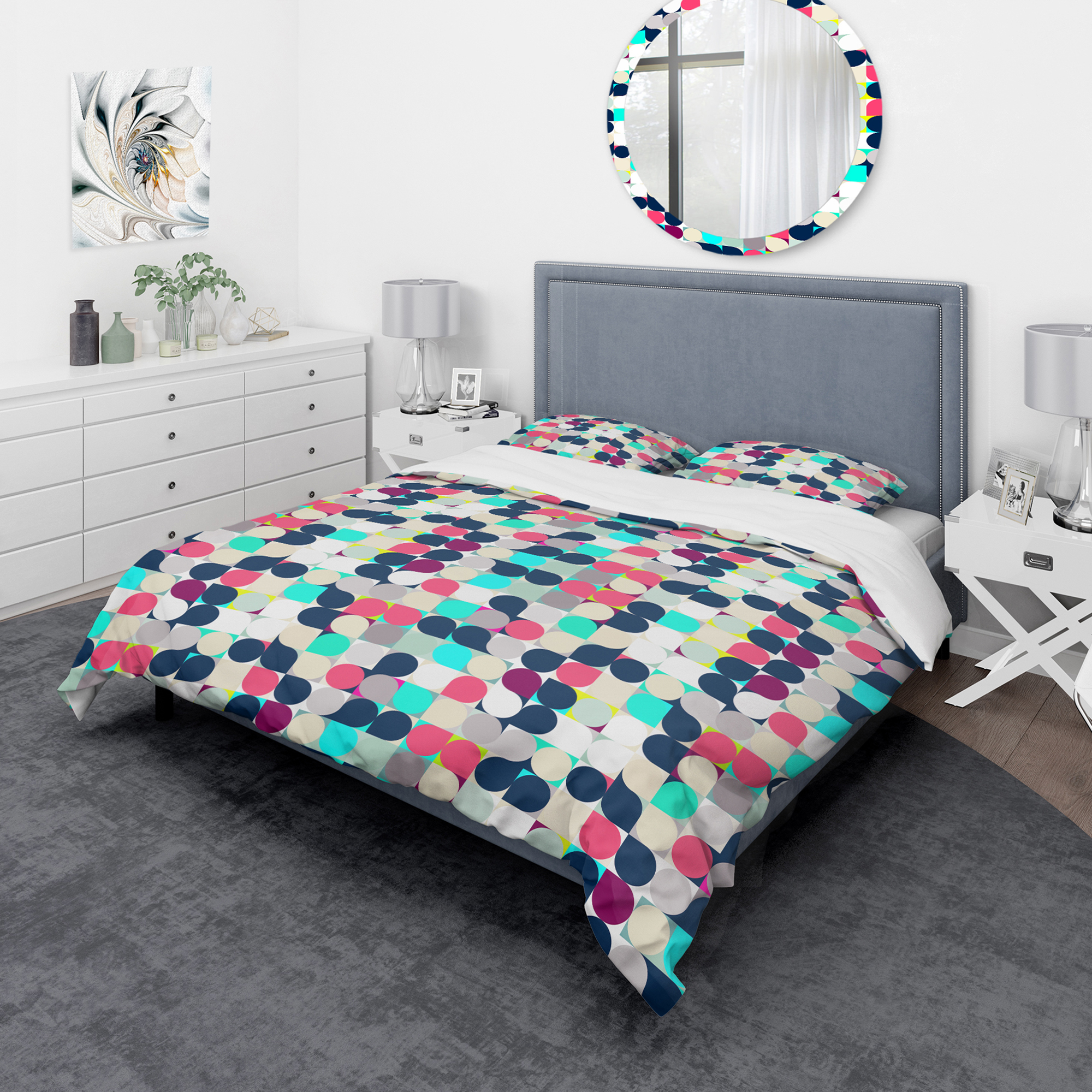 Designart 'Mosaic retro colourful circles' Vintage Duvet Cover Set