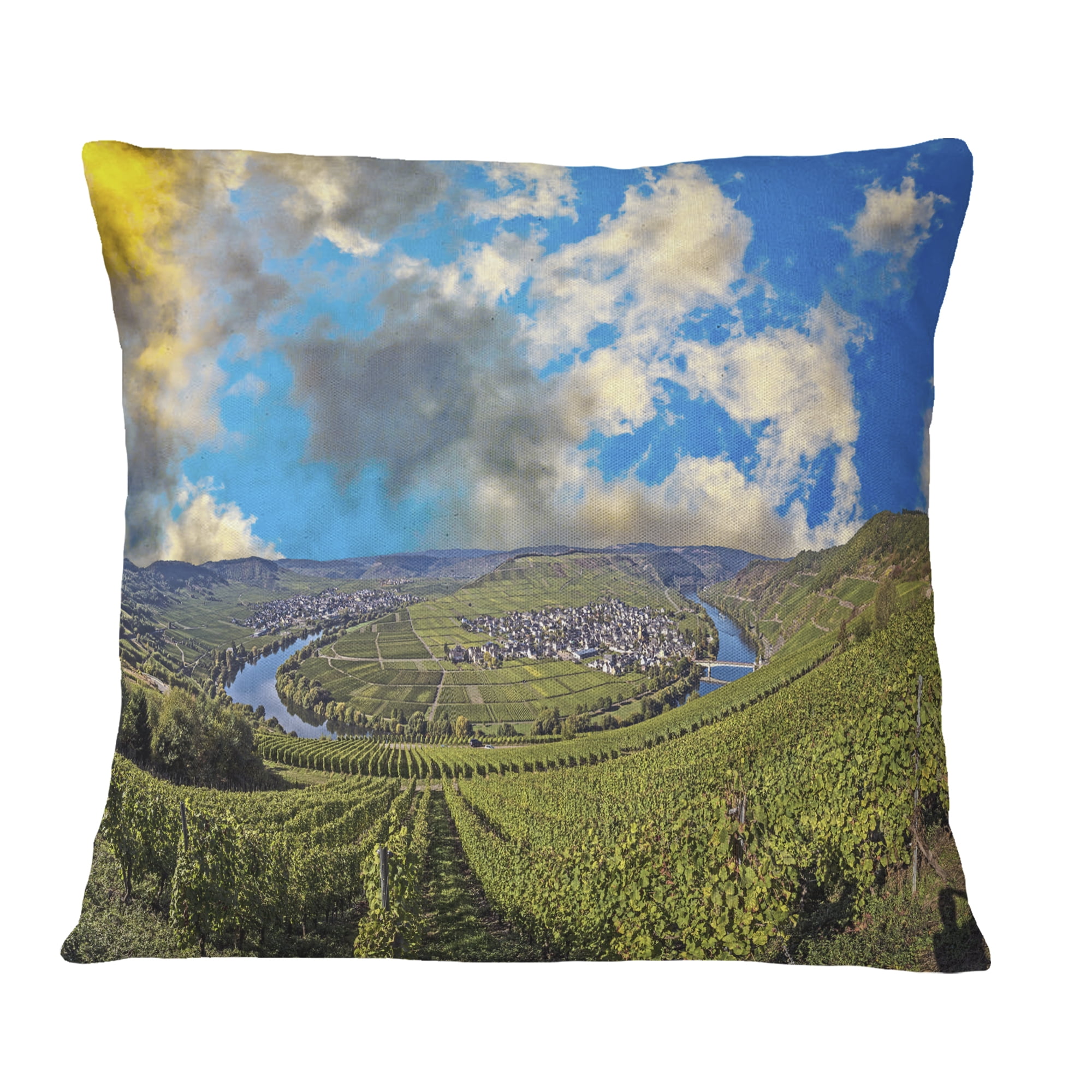 Designart Moselle River Loop in Trittenheim - Landscape Printed Throw Pillow - 18x18