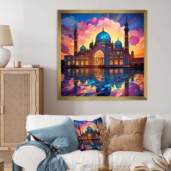 Designart "Mosque in Pink Islam I" Spiritual Framed Wall Art Decor - Global Blue Islam Entryway Framed Wall Art