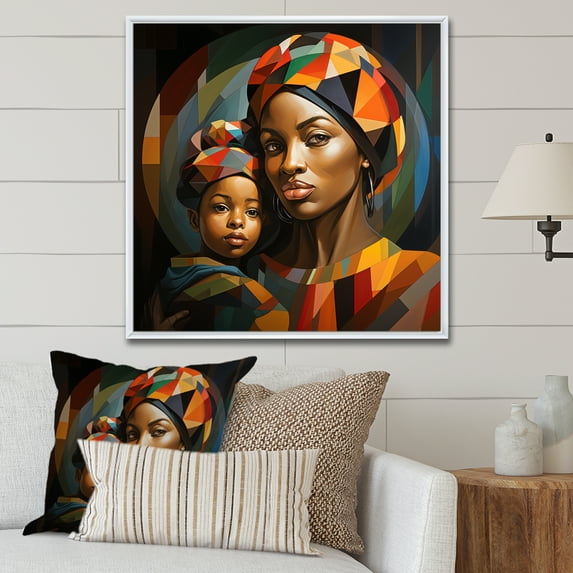 Designart "Mother and Child Bond in Orange African Scene I" People Framed Wall Art - International Orange African Art Hallway Framed Wall Art Decor