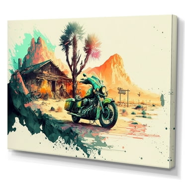 Designart Motocycle On The Side Of The Road Canvas Wall Art