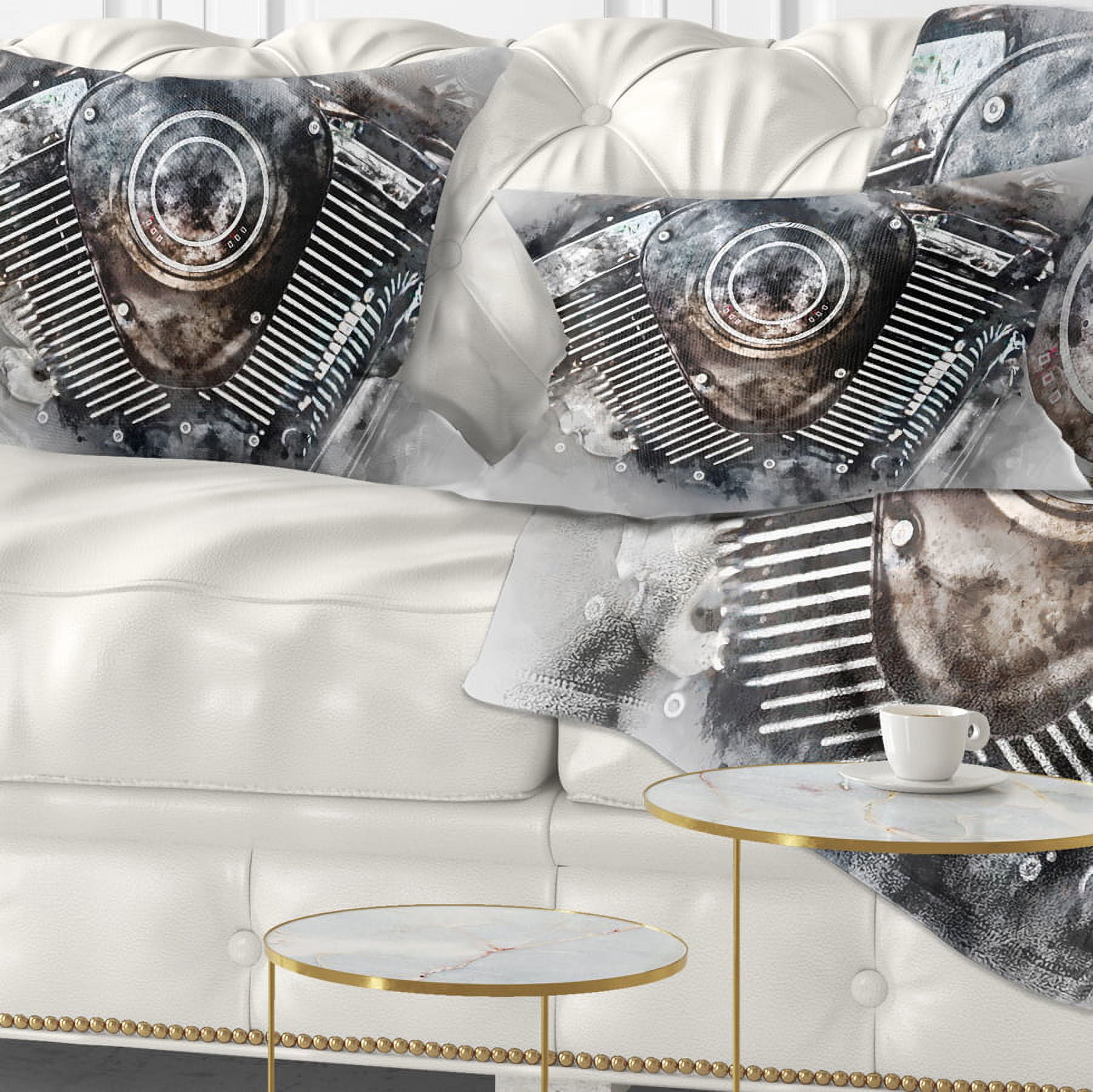 Designart Motorcycle Engine Watercolor - Contemporary Throw Pillow - 12x20