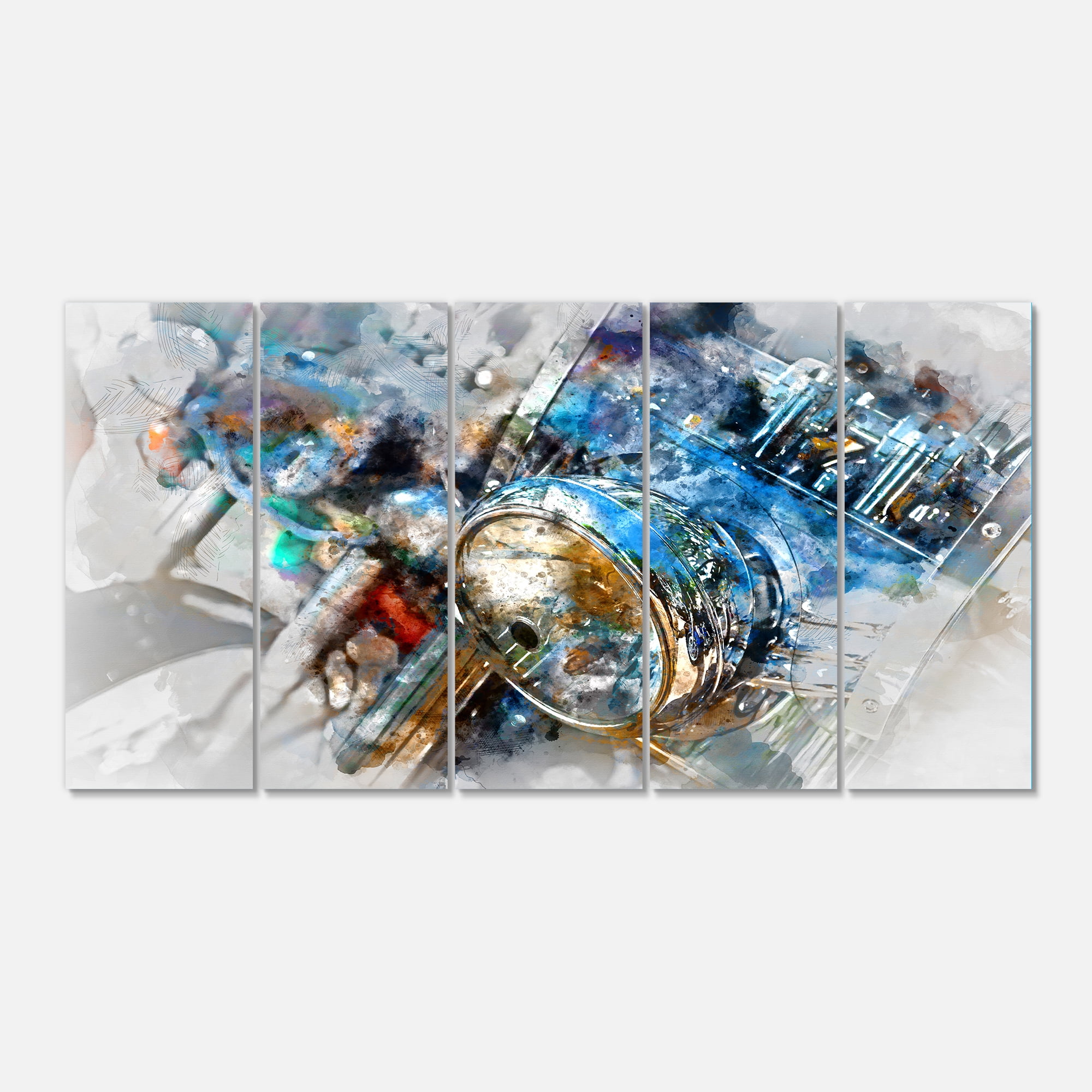 Designart 'Motorcycle Headlight Watercolor ' Contemporary Canvas Art Print