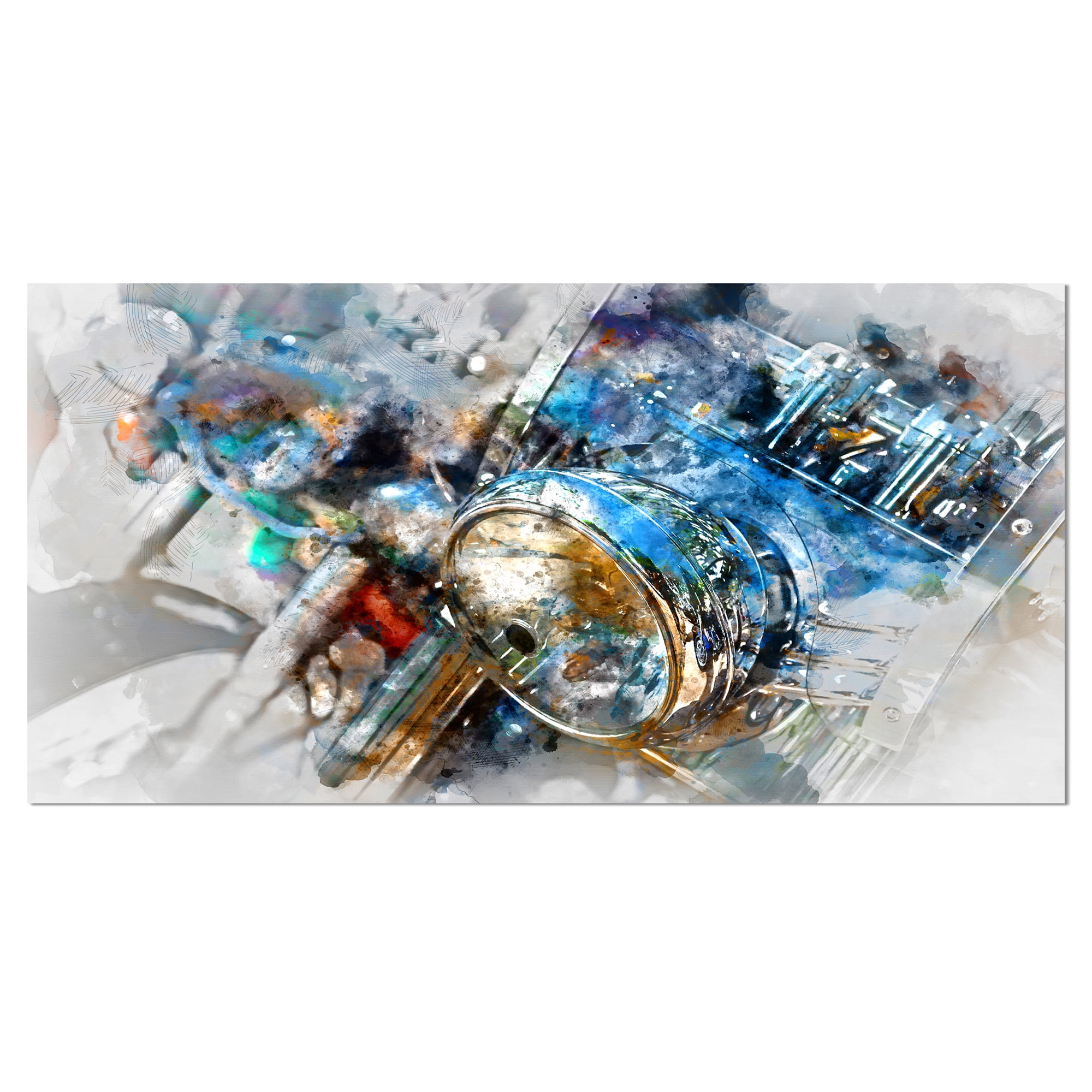 Large Blue and Silver Abstract Motorcycle Canvas Art
