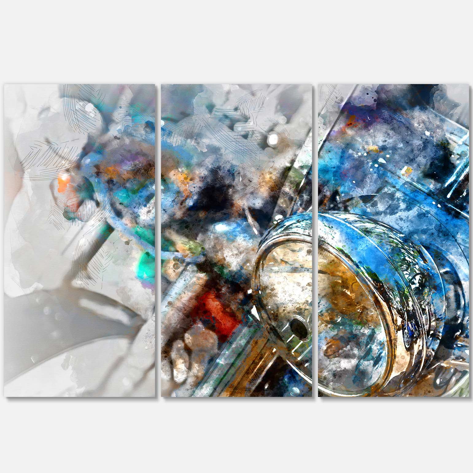 Designart 'Motorcycle Headlight Watercolor ' Contemporary Canvas Art Print