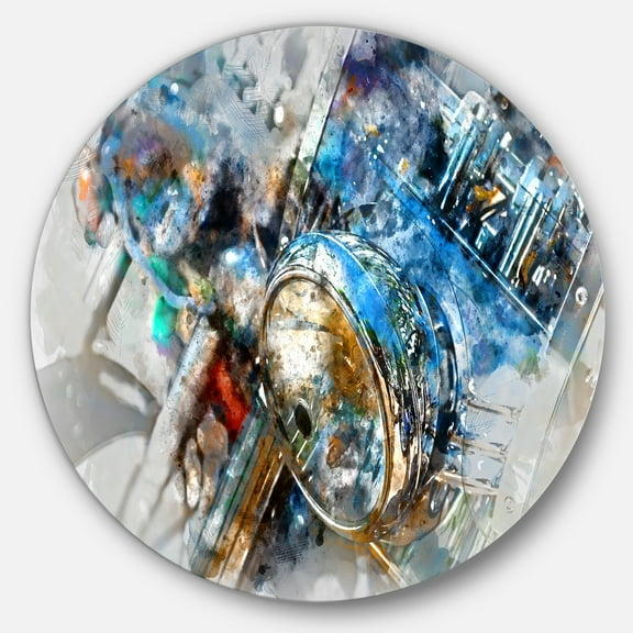 Designart 'Motorcycle Headlight Watercolor' Contemporary Metal Circle Wall Art