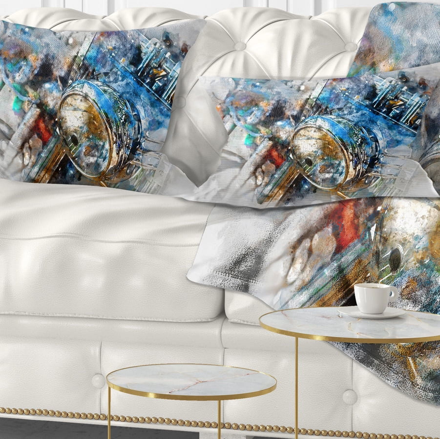 Designart Motorcycle Headlight Watercolor - Contemporary Throw Pillow - 12x20