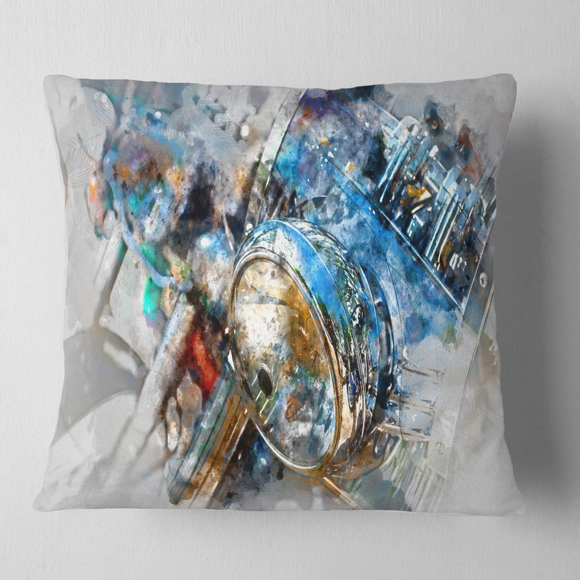 Designart Motorcycle Headlight Watercolor - Contemporary Throw Pillow - 18x18