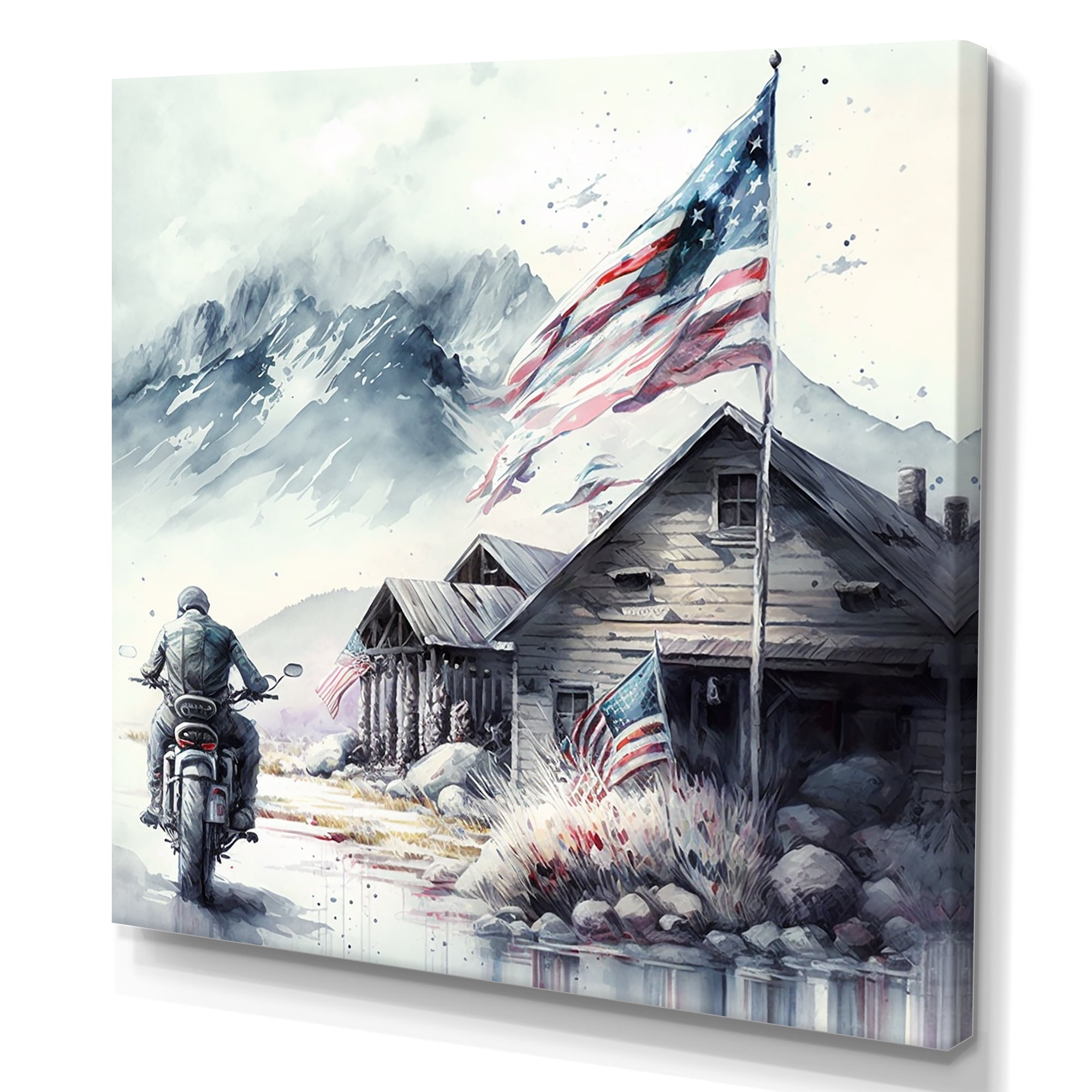 Designart Motorcycle Parked At The Cabin II Canvas Wall Art