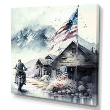 Designart Motorcycle Parked At The Cabin II Canvas Wall Art