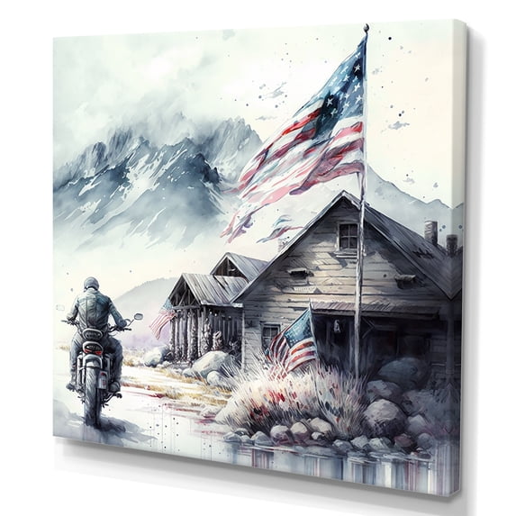 Designart Motorcycle Parked At The Cabin II Canvas Wall Art