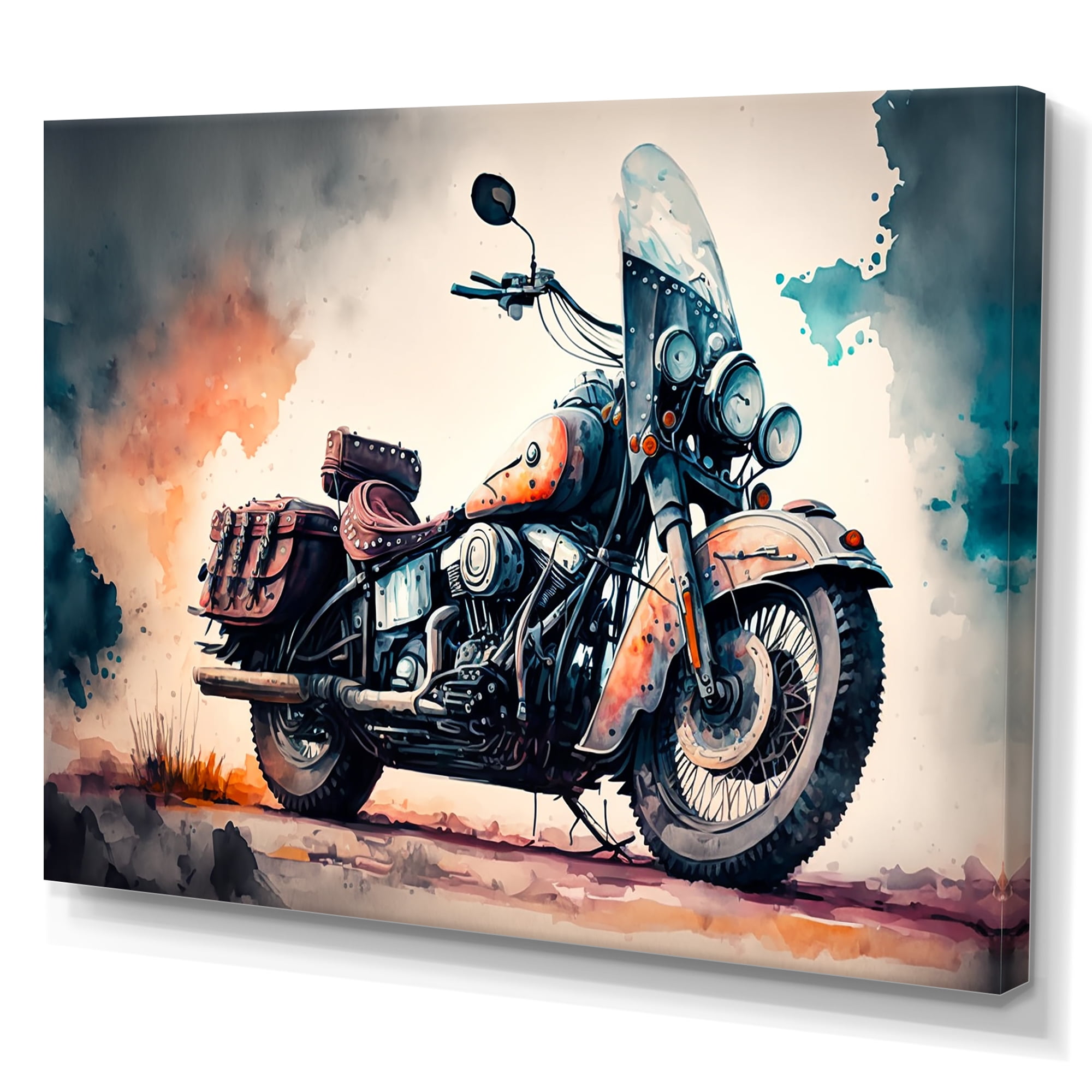 Modern Blue and Orange Motorcycle Canvas Wall Art
