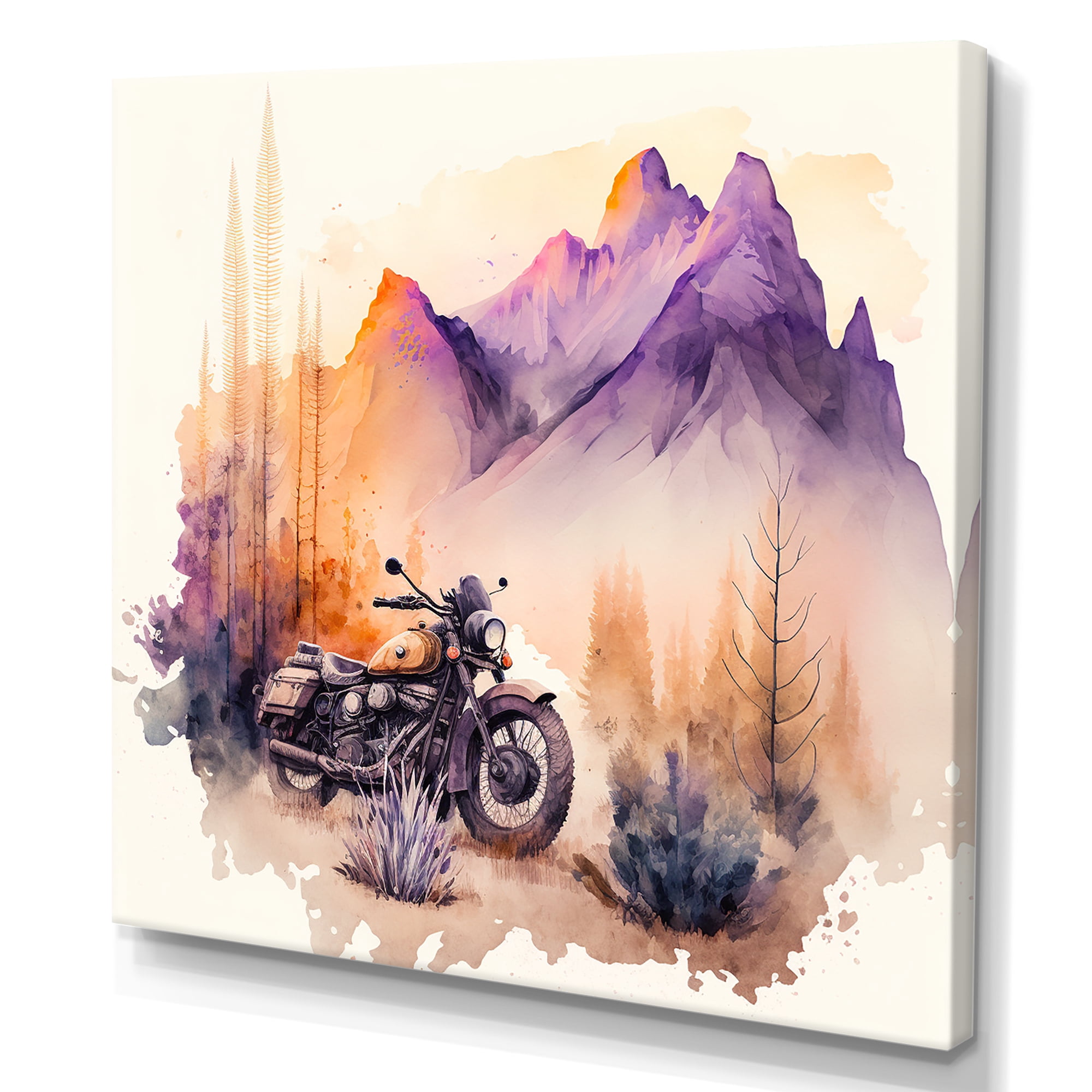 Designart Motorcycle Parked In The Desert IV Canvas Wall Art