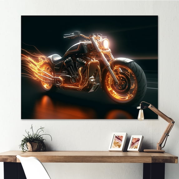 Designart "Motorcycle Radiance In Neon" Car/Van Wall Art Prints