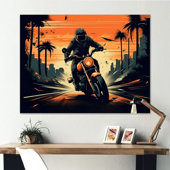 Designart "Motorcycle Roaring Down The Boulevard IV" Motorcycle Wall Art For Bathroom