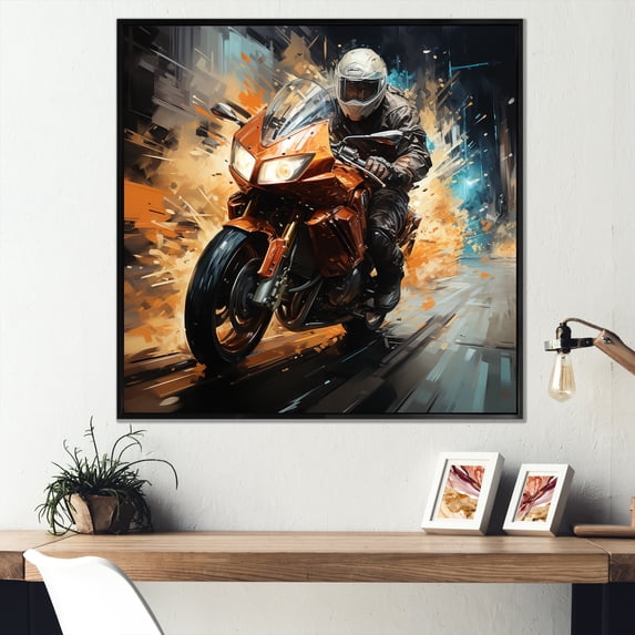 Designart "Motorcycle Thrill Ride" Motorcycle Floater Framed Wall Art Living Room