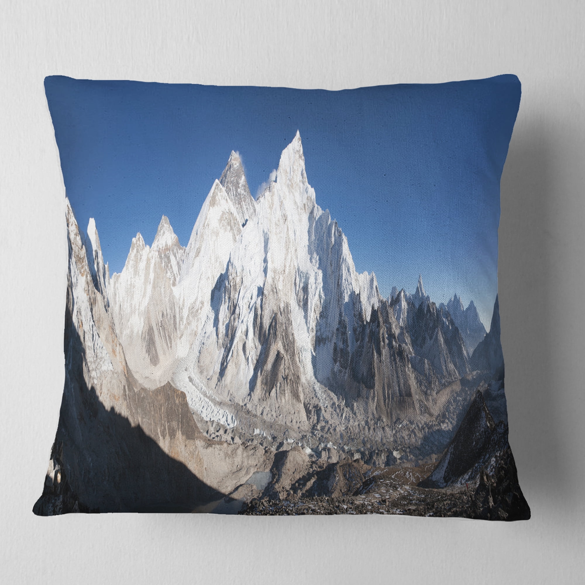 Designart Mount Everest Glacier Panorama - Landscape Printed Throw Pillow - 16x16