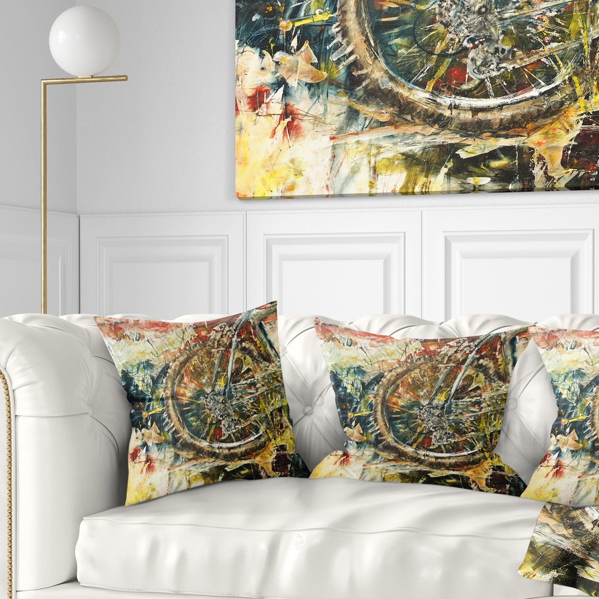 Designart Mountain Bike Oil Painting - Abstract Throw Pillow - 16x16