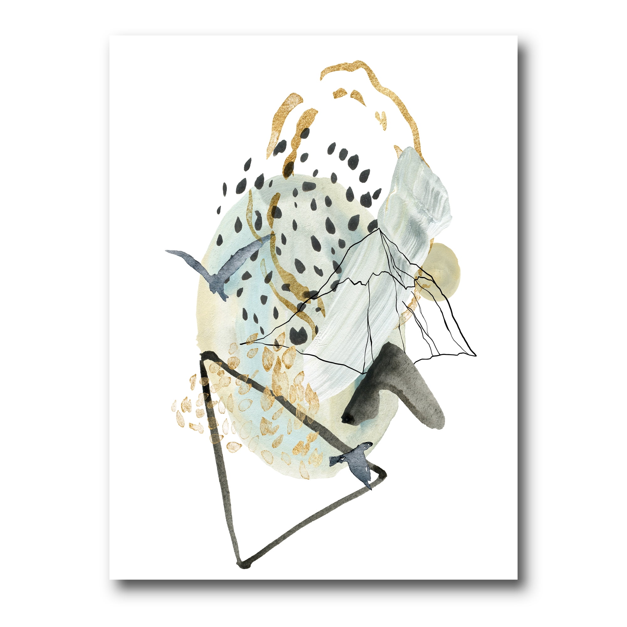 Designart ' Mountain Bird With Gouache Of Abstract Landscape ' Modern Canvas Wall Art Print